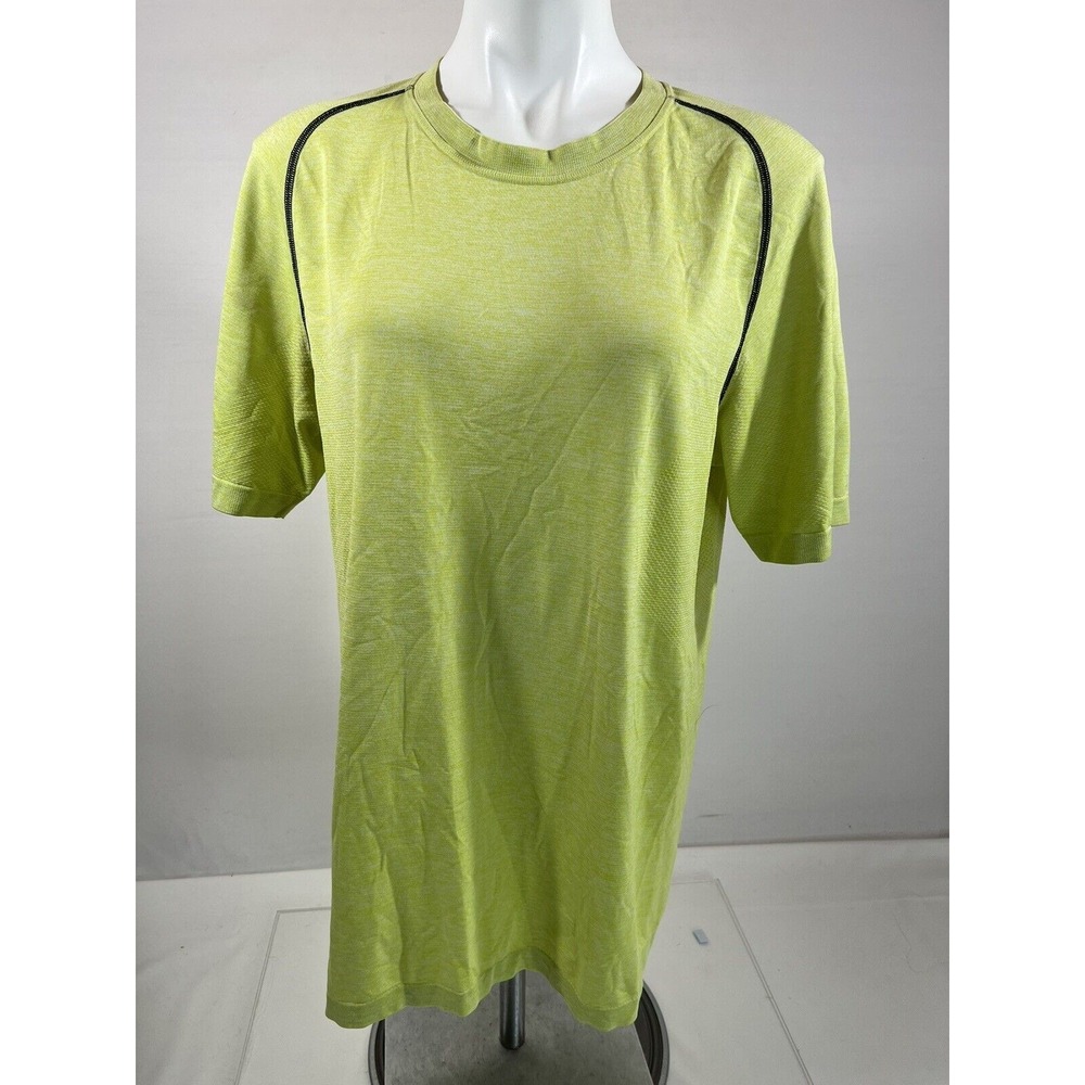 Lululemon T-Shirt Mens Large Neon Green Polyester Breathable Sporty Athletic